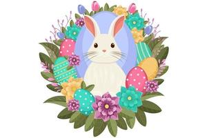 Pasqua illustrazione con coniglietto, fiori, Pasqua uova, sfondo, bandiera o di stagione carta, primavera illustrazione, vacanza illustrazione vettore