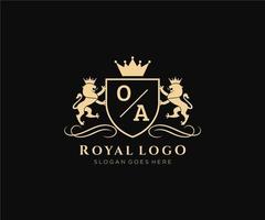 iniziale oa lettera Leone reale lusso stemma araldico logo modello nel vettore arte per ristorante, regalità, boutique, bar, Hotel, araldico, gioielleria, moda e altro vettore illustrazione.