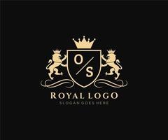 iniziale os lettera Leone reale lusso stemma araldico logo modello nel vettore arte per ristorante, regalità, boutique, bar, Hotel, araldico, gioielleria, moda e altro vettore illustrazione.