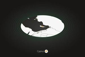 Cipro carta geografica nel buio colore, ovale carta geografica con vicino Paesi. vettore
