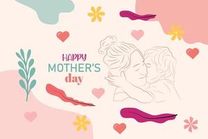 contento madri giorno celebrazione saluto carta e mamma e bambino amore vettore