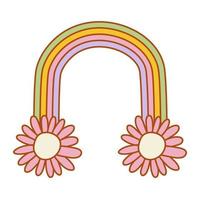 fricchettone retrò y2k arcobaleno con fiori. impaurito illustrazione nel Vintage ▾ hippy stile. vettore