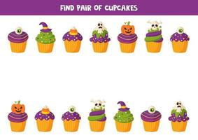 trova coppie di simpatici cupcakes di Halloween. gioco per bambini. vettore