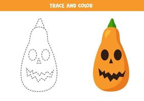 traccia e colora le zucche di halloween dei cartoni animati. pratica della scrittura a mano. vettore