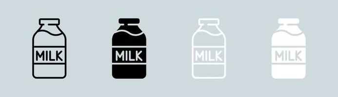 latte icona impostato nel nero e bianca. bevanda segni vettore illustrazione.