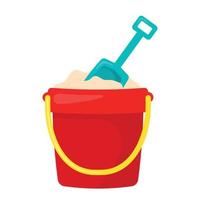 sabbia nel rosso secchio con pala icona vettore illustrazione per estate ragazzo giocattoli e gioco