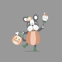 contento Halloween vacanza Festival con carino francese bulldog e cranio caramella e zucca, piatto vettore illustrazione cartone animato personaggio design