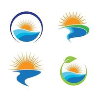 immagini del logo della spiaggia al tramonto vettore