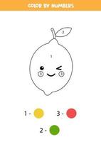 libro da colorare con limone kawaii carino. colore in base ai numeri. vettore