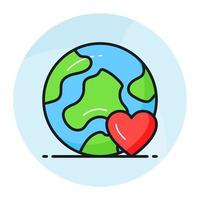 mondo globo con cuore cartello denotando icona di amore terra nel di moda stile, internazionale terra giorno vettore