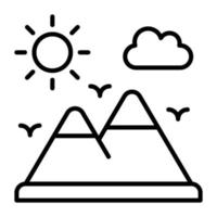 un' bellissimo Visualizza di il montagna paesaggio. montagna e sole denotando icona di collina stazione nel di moda stile vettore