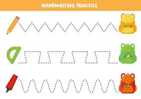 tracciare linee per bambini. esercitando abilità di scrittura per bambini in età prescolare. articoli per la scuola vettore