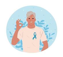 anziano uomo e un' simbolo di Uomini Salute. piatto vettore illustrazione. giugno 11 - mondo prostata cancro giorno. prostata cancro consapevolezza nastro insieme a.