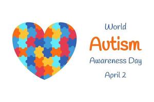 illustrazione per mondo autismo consapevolezza giorno. cuore con un' puzzle striscione. mentale spettro disturbi, Salute, vettore