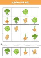 sudoku per bambini con simpatiche verdure kawaii. vettore