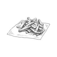 disegnato a mano schizzo di francese patatine fritte isolato su bianca sfondo. veloce cibo illustrazione. Vintage ▾ disegno. elemento per il design di etichette, confezione e cartoline. vettore