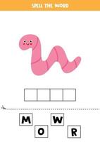 gioco di ortografia per bambini. verme rosa dei cartoni animati. vettore