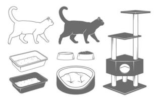 icone e illustrazioni di accessori per gatti vettore
