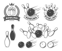 oggetti ed emblemi di bowling vettore