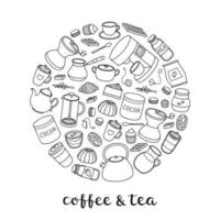 mano disegnato caffè, tè e cacao elementi nel cerchio. vettore