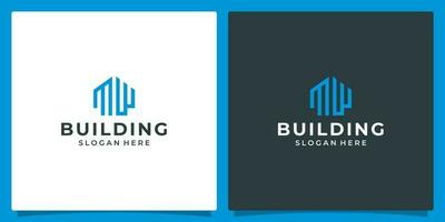 Casa edificio logo con iniziale lettera m e w. vettore illustrazione grafico design nel linea arte stile. bene per marca, pubblicità, vero proprietà, costruzione, costruzione, e casa.