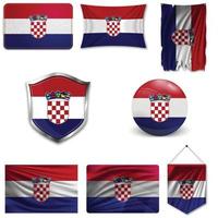 set della bandiera nazionale della croazia in diversi modelli su uno sfondo bianco. illustrazione vettoriale realistico.
