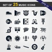 25 semplice impostato di musica relazionato vettore linea icone. contiene come icone come chitarra, triplo chiave, nell'orecchio cuffia, tromba e Di Più