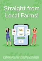 modello di vettore piatto poster di ordinazione online di prodotti agricoli. frutta e verdura che acquistano brochure per app per dispositivi mobili, concept design di una pagina per opuscoli con personaggi dei cartoni animati. volantino di verdure fresche, depliant