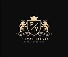 iniziale pi lettera Leone reale lusso stemma araldico logo modello nel vettore arte per ristorante, regalità, boutique, bar, Hotel, araldico, gioielleria, moda e altro vettore illustrazione.