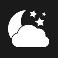 nuvoloso notte icona. bianca tempo metereologico icona su buio sfondo. vettore illustrazione.