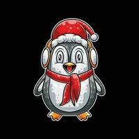 contento pinguino cartone animato personaggio nel Natale giorno vettore