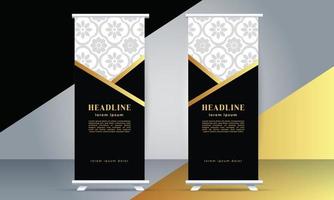 moderno attività commerciale rollup standee bandiera nel d'oro colore vettore