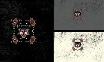 testa nero gatto e rosso fiori vettore logo design