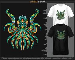 colorato polpo kraken mandala arti isolato su nero e bianca t camicia. vettore