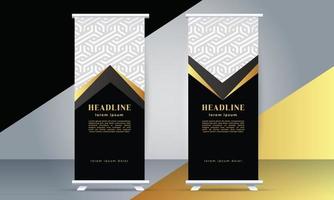 moderno attività commerciale rollup standee bandiera nel d'oro colore vettore