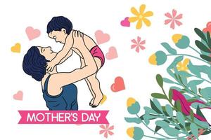 contento madri giorno celebrazione saluto carta sfondo mamma e bambino amore vettore