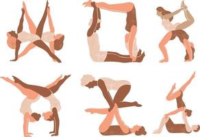 impostato di yoga pose. vettore illustrazione isolato su un' bianca sfondo.