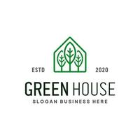 minimalista casa linea logo con verde albero. vettore