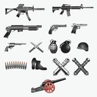 set di modelli di disegno vettoriale di armi da fuoco
