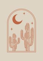 minimalista estetico illustrazione con cactus nel notte deserto. vettore