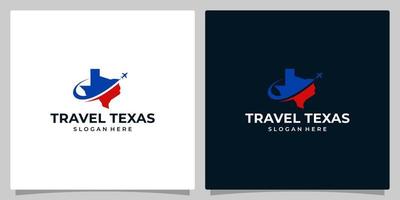 Texas stato carta geografica logo design modello con aria viaggio grafico design. viaggio vettore illustrazione. aereo icona, simbolo, creativo.