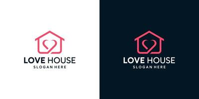 Casa edificio logo design modello con amore cuore grafico design illustrazione. icona, simbolo, creativo. vettore