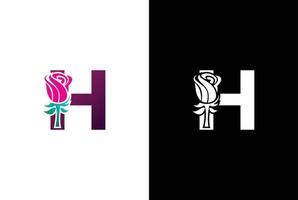 illustrazione bellezza rosa con lettera h cartello logo vettore design modello. lettera h con rosa per bellezza e moda.