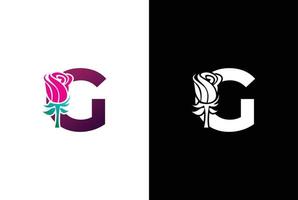 illustrazione bellezza rosa con lettera g cartello logo vettore design modello. lettera g con rosa per bellezza e moda.