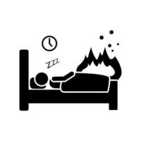 fuoco durante uomo addormentato fuoco vettore icona