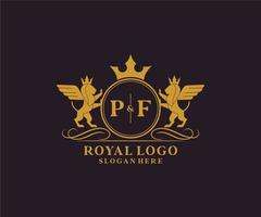 iniziale pf lettera Leone reale lusso stemma araldico logo modello nel vettore arte per ristorante, regalità, boutique, bar, Hotel, araldico, gioielleria, moda e altro vettore illustrazione.