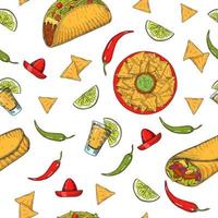 seamless con cibo messicano disegnato a mano vettore