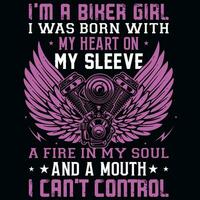 motociclista ragazza grafica maglietta design vettore