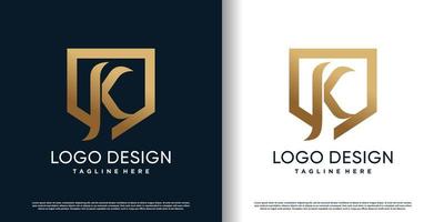scudo logo design con goden lettera K concetto premio vettore