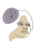 uno linea donna ritratto. mano disegnato astratto viso con fiore vettore